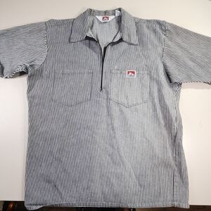 Vintage Ben Davis Shirt Mens Large Gray 1/4 Zip Pullover Striped 1990s Workwear